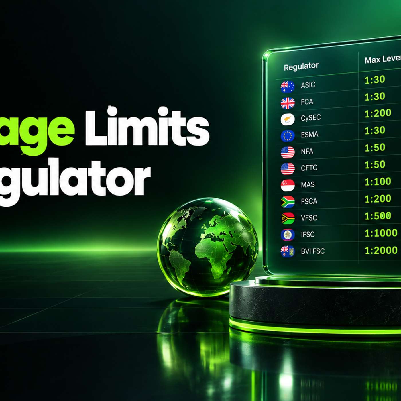 Maximum Leverage by Regulator: 1:30 to 1:2000 in One Reference Table
