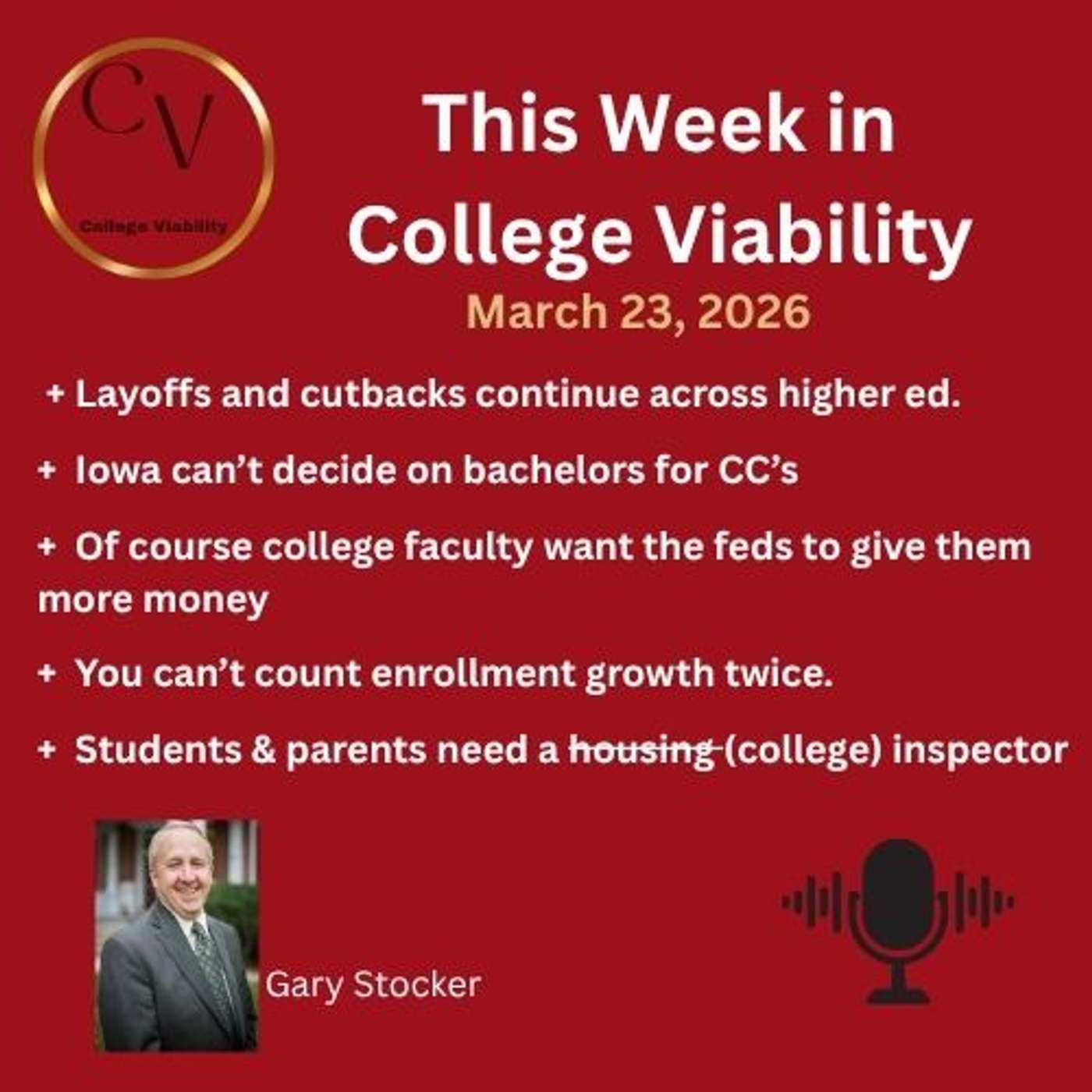 This Week in College Viability (TWICV) for March 23, 2026