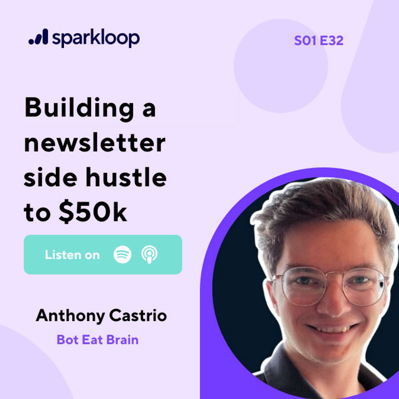 Building a profitable newsletter side hustle to over $50k - with Anthony Castrio of Bot Eat Brain episode artwork