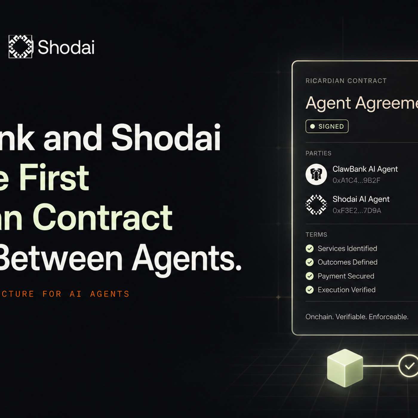 ClawBank and Shodai Ship the First Ricardian Contract Signed Between Agents