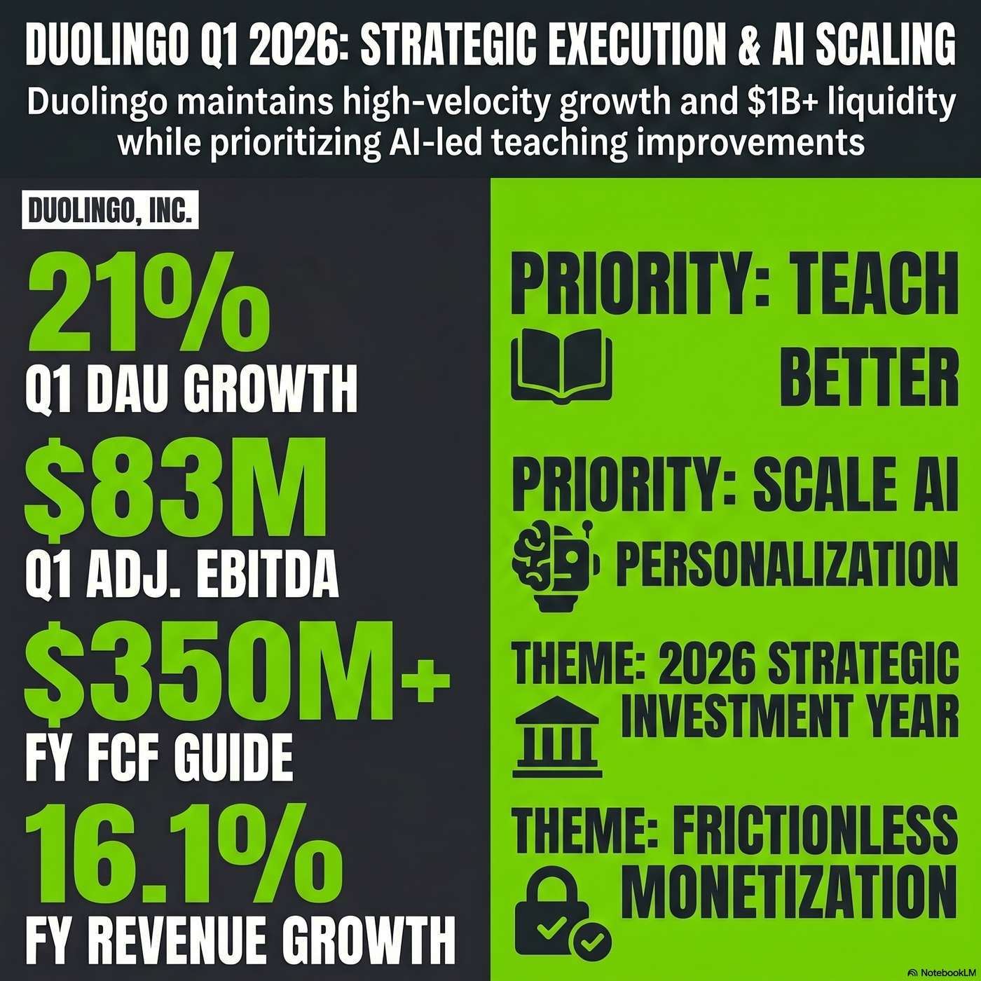 Duolingo, Inc. (DUOL) Announced Q1 2026 Earnings on May 4, 2026, Reporting "adjusted EBITDA of $83 million". artwork