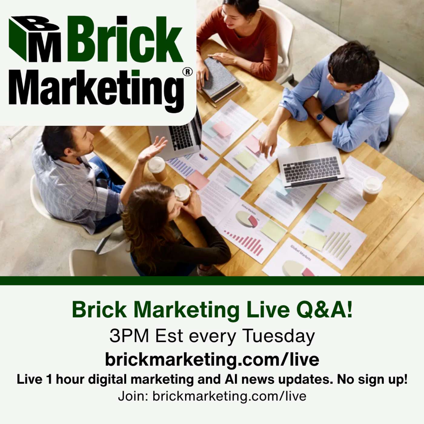 Brick Marketing Live Podcast About AI, GEO, SEO, Content, Social Media cover