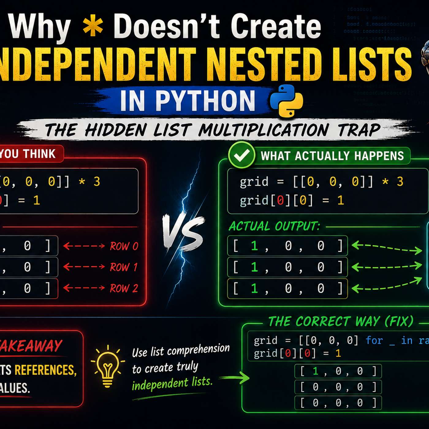 Why * Doesn't Create Independent Nested Lists in Python (The Hidden List Multiplication Trap)