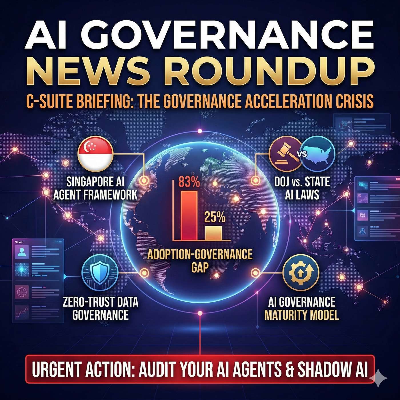 AI Governance News Roundup — Singapore's Agentic AI Framework, DOJ vs. State Laws, and the 4-to-1 Governance Gap