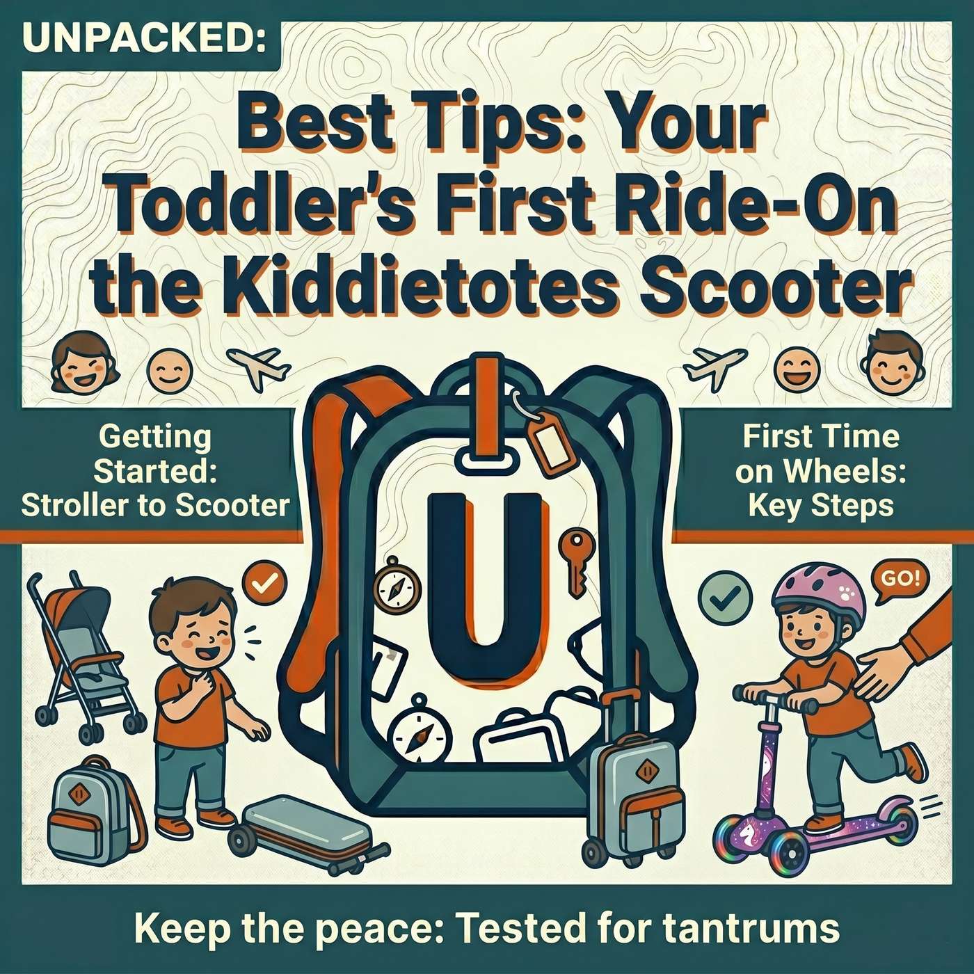 How to introduce your toddler to riding the scooter luggage for the first time episode artwork