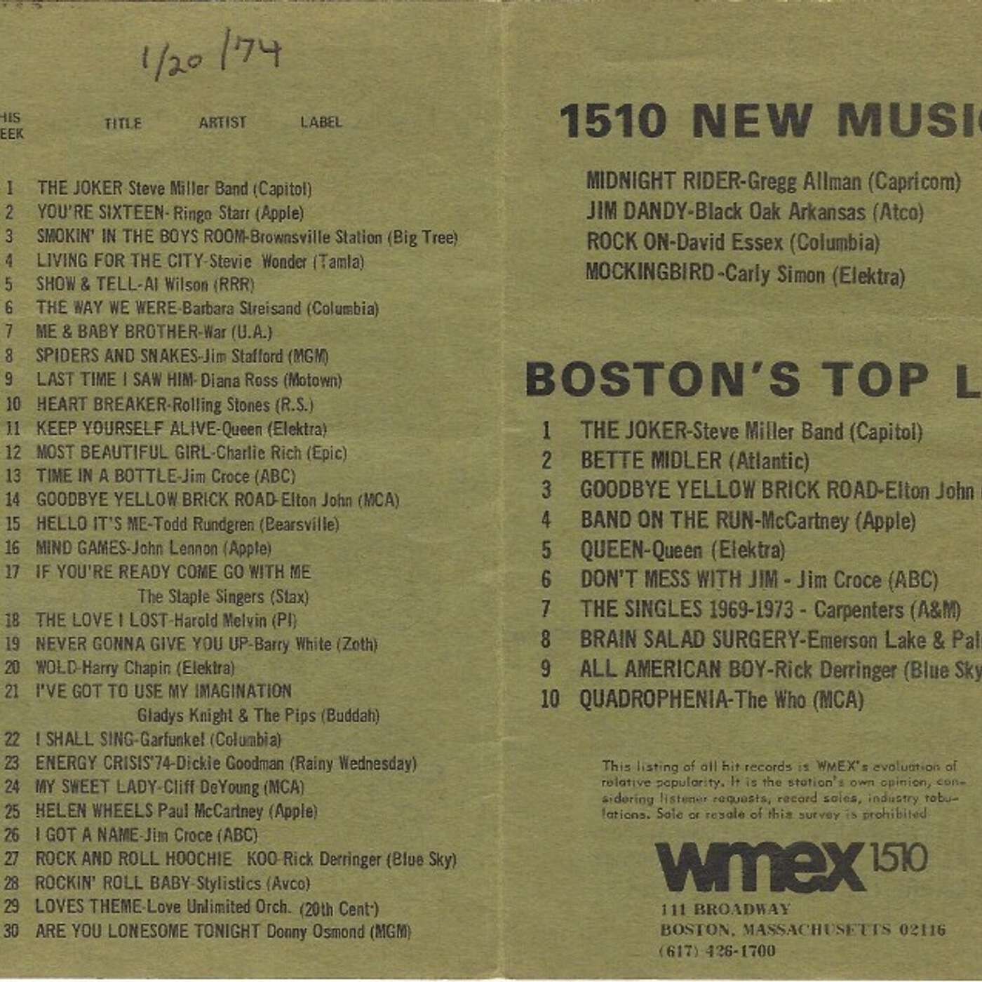 Look back to 1974 on WMEX Boston Look back to 1974 on WMEX Boston