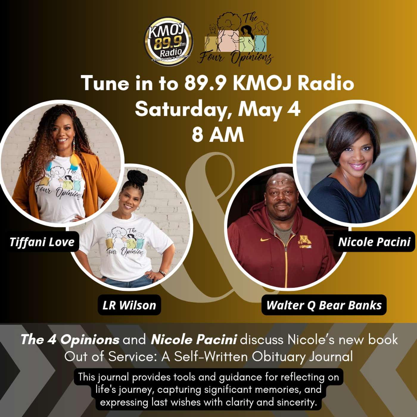 05/04/2024- The4Opinions-with guest Nicole Pacini Discusses her New Book, Out of Service: A Self-written Obituary Journal