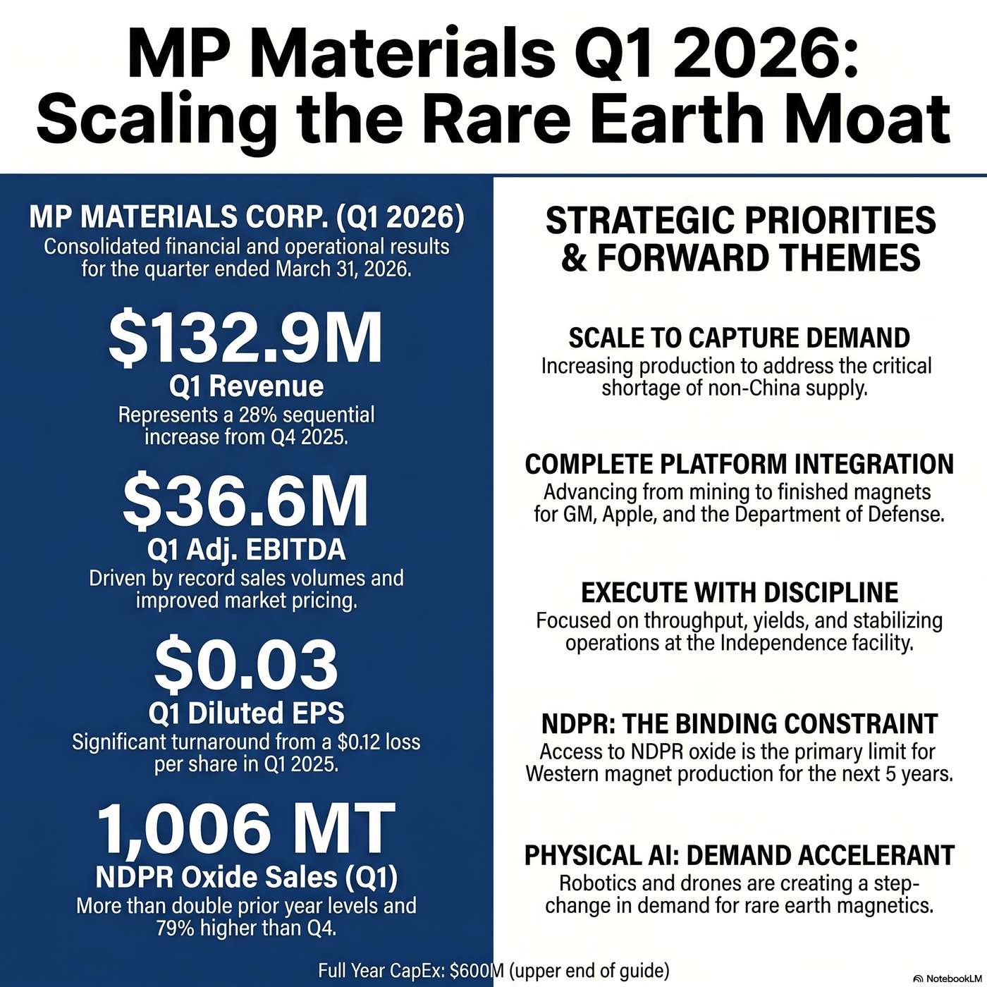 MP Materials Corp. (MP) Announced Q1 2026 Earnings on May 7, 2026, Reporting $132.9 million of revenue and PPA income artwork