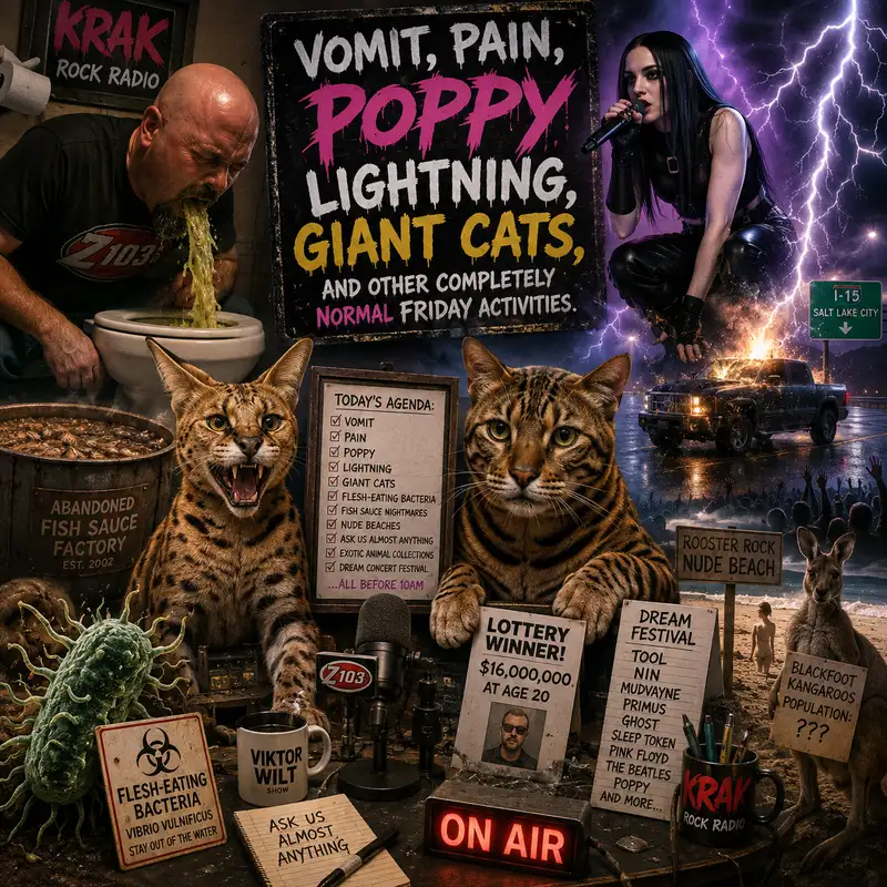 #0401 - Vomit, Pain, Poppy, Lightning, Giant Cats, And Other Completely Normal Friday Activities - 07/31/2026