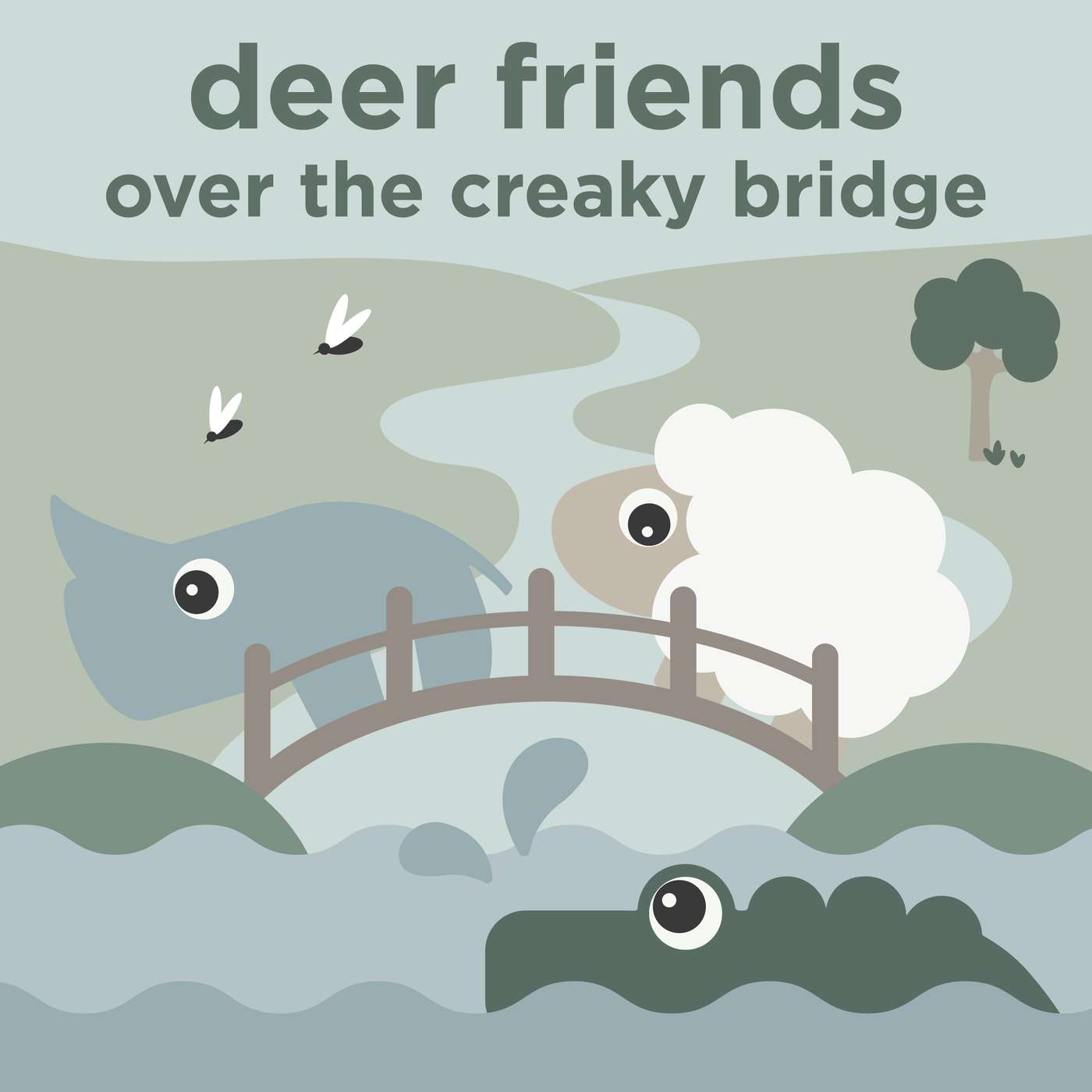 Deer friends: over the creaky bridge