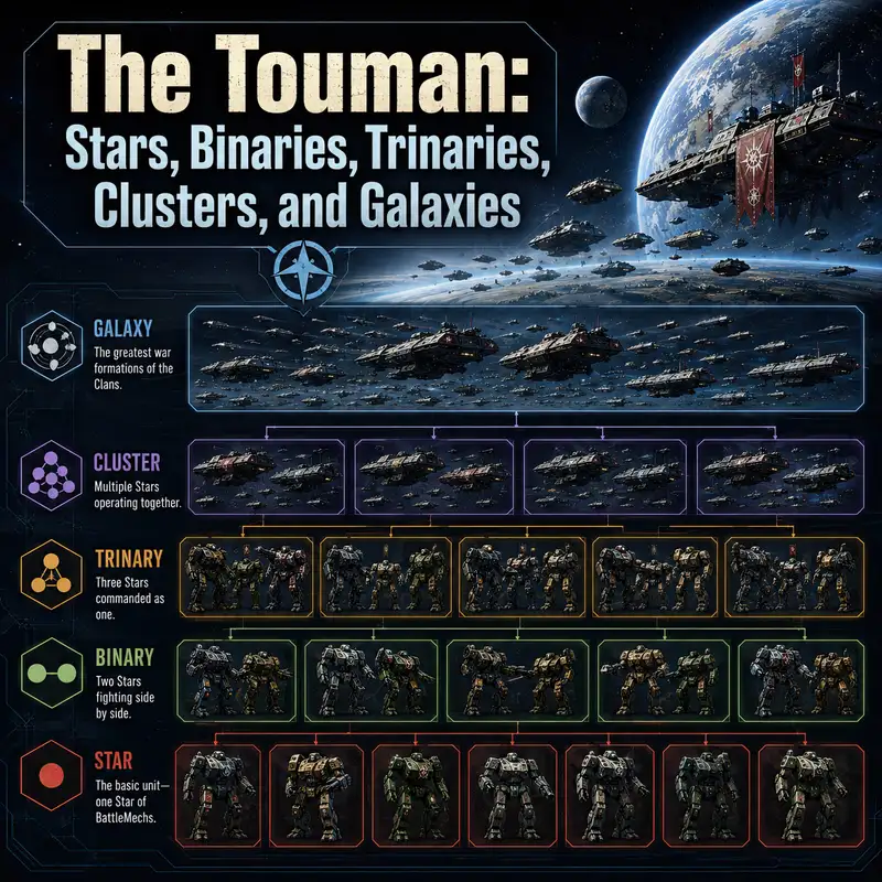 The Touman: Stars, Binaries, Trinaries, Clusters, and Galaxies