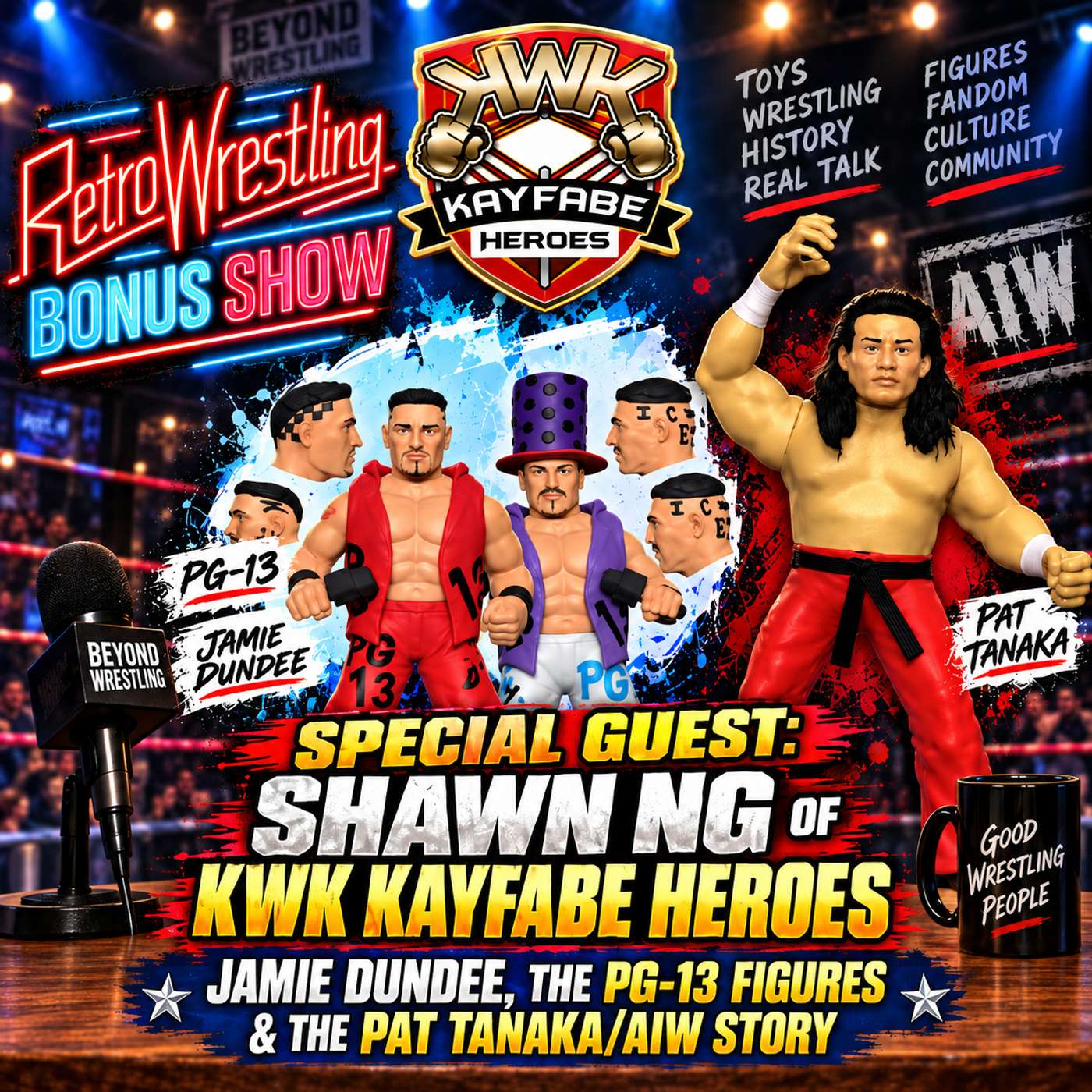 Retro Wrestling Bonus Show: Shawn Ng of KWK Brand discusses the PG-13 Action Figure Controversy & the Pat Tanaka/AIW situation episode artwork