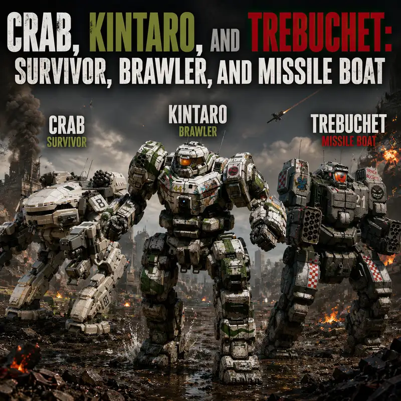Crab, Kintaro, and Trebuchet: Survivor, Brawler, and Missile Boat
